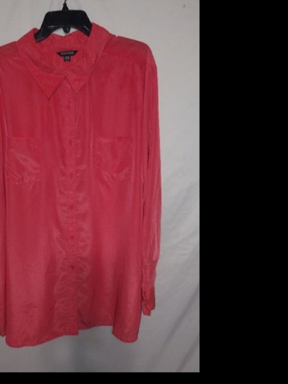 George 3X Red Long Collared Pocketed Top Plus